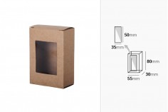 Хартиена крафт кутия за запун с прозорец, с размери  80x55x30 mm